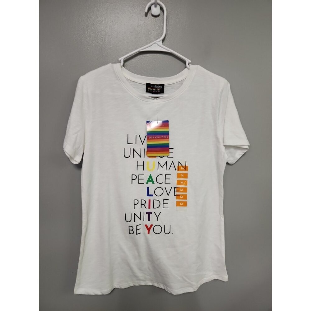 LGBT shirt Feeling Proud Show Your Colors Womens‎ "Loud & Proud" Soft White Sz M